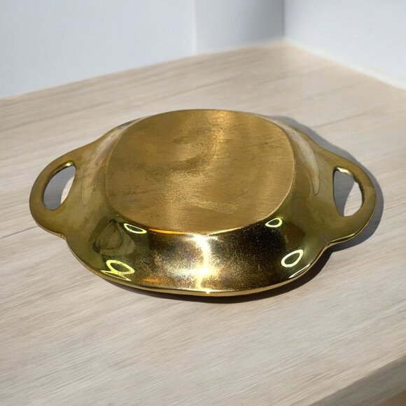 Trinket Ring Dish Enamel on Brass with Handles Blue and Gold - Picture 4 of 4